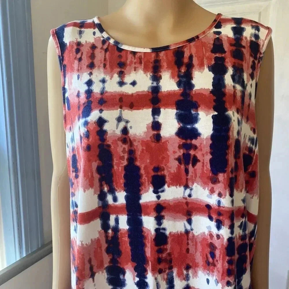 Celebrate Together Women’s XL Midi Dress Blue Red White Tie Dye 4th Of July - Picture 6 of 7